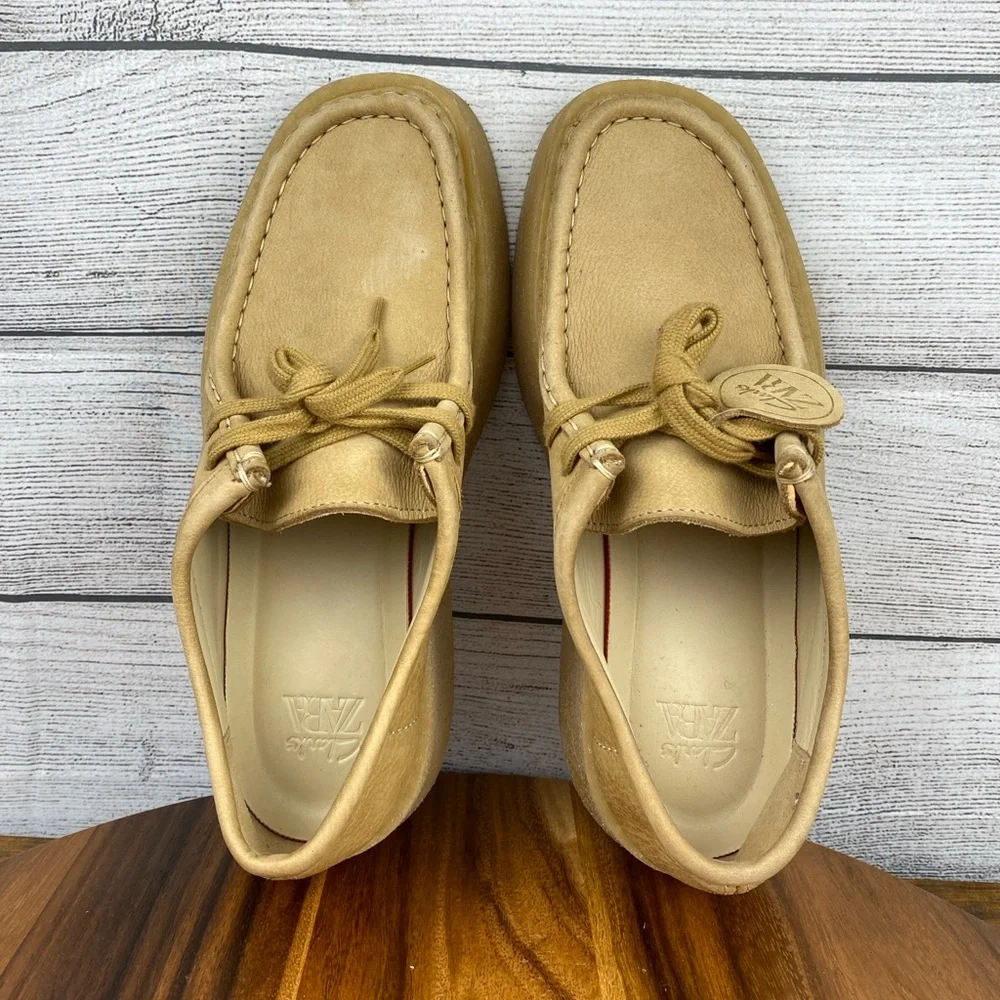 Clarks X Zara Collaboration Nubuck Leather Sandy Brown Platform Wallaby Size 9.5